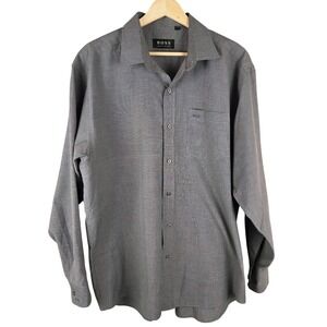 Hugo Boss Mens Dress Shirt 17.5 35/36 Grayish blue Long Sleeve Button Up Classic